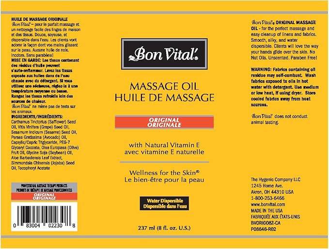 Bon Vital' Original Massage Oil for a Versatile Massage Foundation to Relax Sore Muscles and Repair Dry Skin, Most Requested Best Massage Oil on Market, Unbeatable Consistency and Quality, 8 Oz Bottle