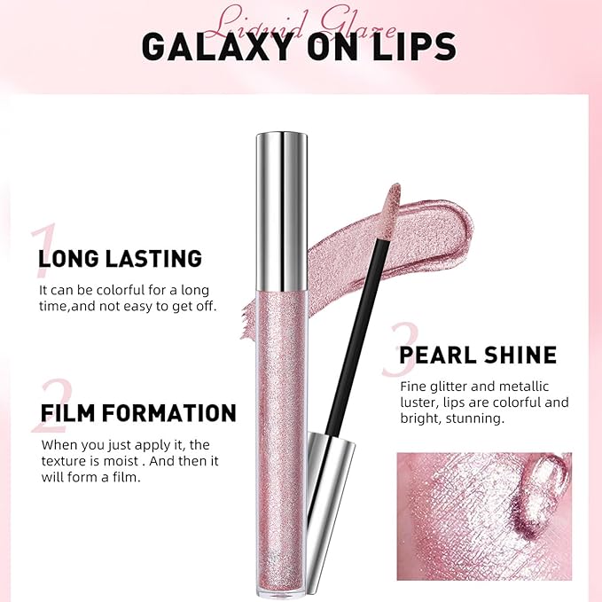 COOSA Glitter Liquid Lipsticks, Diamond Shimmer Metallic Lipstick Glitter