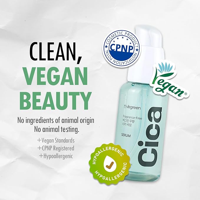 VEGREEN Fragrance-Free Cica Serum | Centella Asiatica Enriched Face Serum for Women & Men | Alcohol-Free Centella Unscented Serum Face Moisturizer | Hydrating Serum for All Skin Types 1.69 fl oz