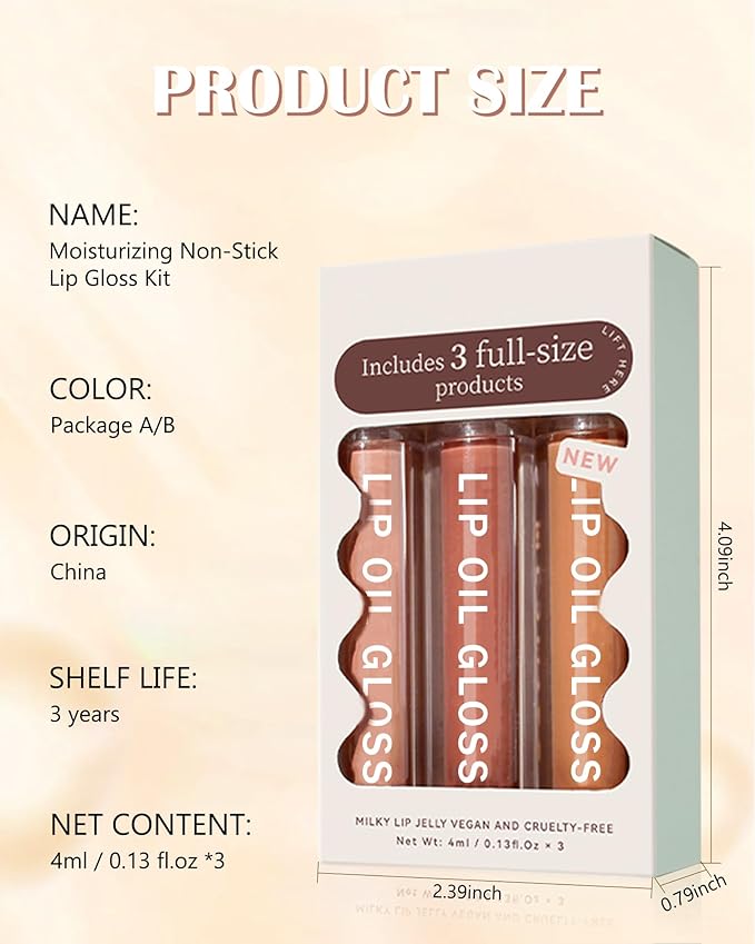 Hydrating Lip Tint Stain-3Pcs Tinted Plumping Lip Glow Oil, Moisturizing Water Lip Stain Makeup, Pigmented Non-Sticky Vegan Lip Gloss, Multi-Use Lip & Cheek Tint, Nude Glossy Finish,Cruelty Free-Set B