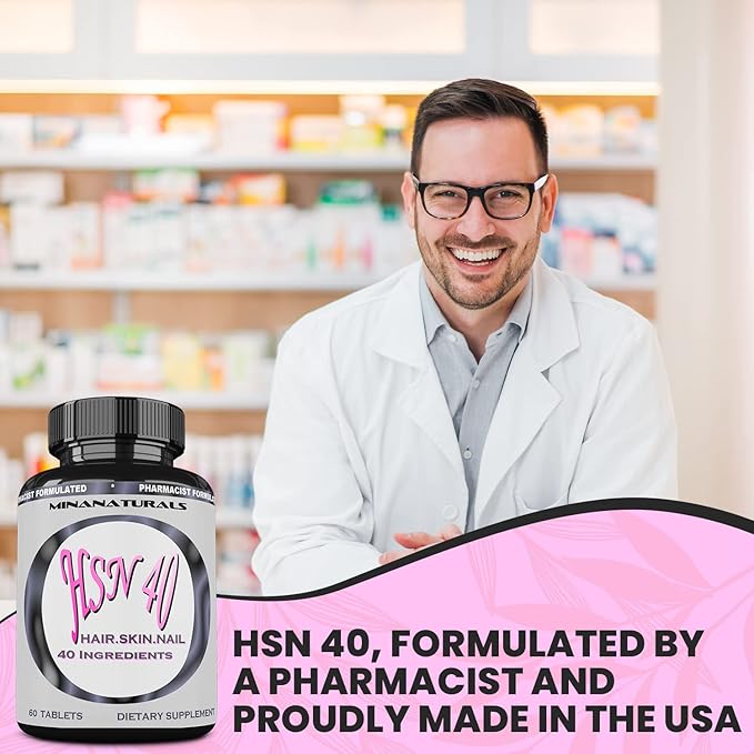 HSN 40 Hair Skin and Nails Growth Vitamins for Women. Biotin 10000 mcg, Keratin, Collagen, for Thicker, Stronger Hair. Tight, Smooth and Soft Skin. Healthy Nails.