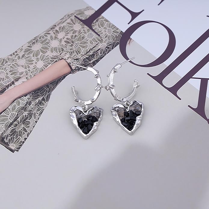 Punk Heart Dangle Earrings Black Onyx