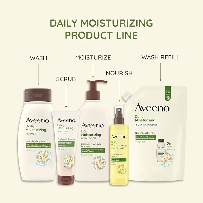 Aveeno Daily Moisturizing Body Oil, Body Mist for Dry Skin with Oat Oil and Jojoba Oil, Nourishing Body Spray with a Hypoallergenic Formula, 6.7 FL OZ