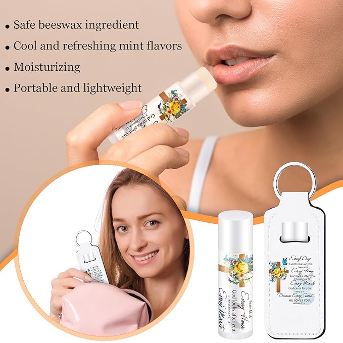 18 Sets Christian Inspiration Gift Lip Balm Bulk and Lipstick Holder Keychains Set Bible Verse Gift for Women Teacher Mom Church Favors(Everyday)