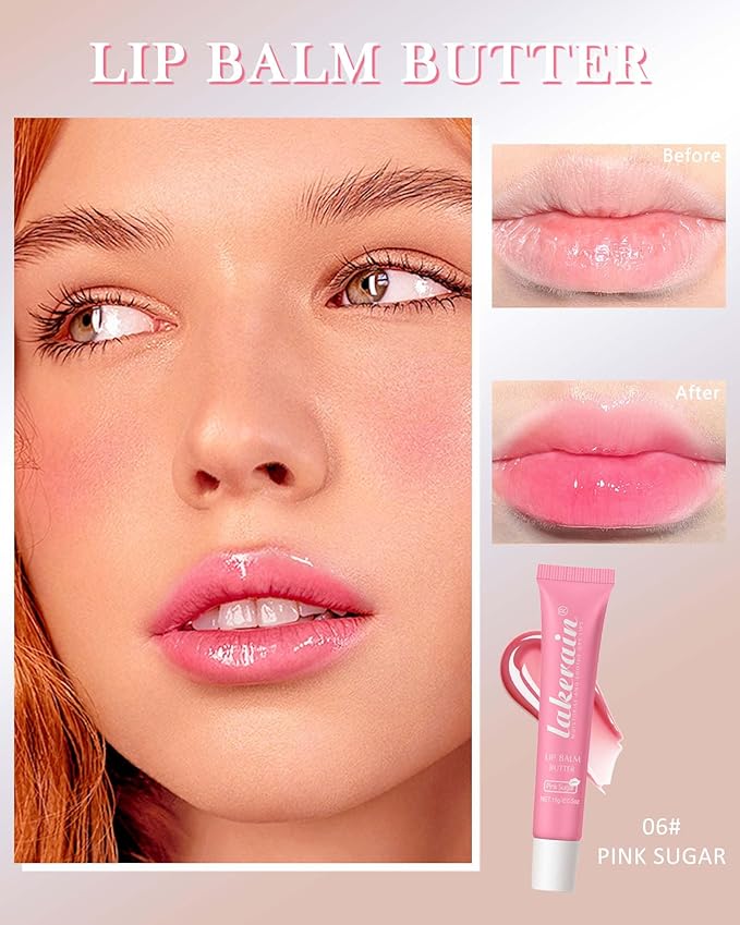 Lip Butter Balm Vanilla Pink Lip Gloss, Shea Butter Tinted Lip Balm, Lip Glowy Balm Hydrating Lip Mask, Natural Plumping Butter Lip Gloss for Dry Cracked Lips, Glossy Non-sticky Lip Care Moisturizer