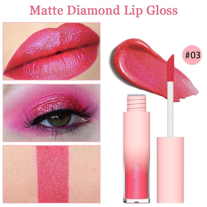 Matte to Glitter Liquid Lipstick Lip Makeup,Diamond Shiny Bright Red Glitter Sparkly Glossy Metallic Shimmer Sparkle Waterproof Lip Stick Lip Gloss for Women Lip Stain Long Lasting 24 hours