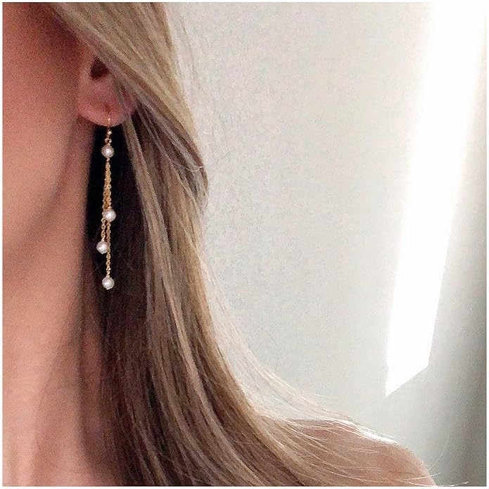 Vintage Pearl Dangle Earrings Gold Pearl