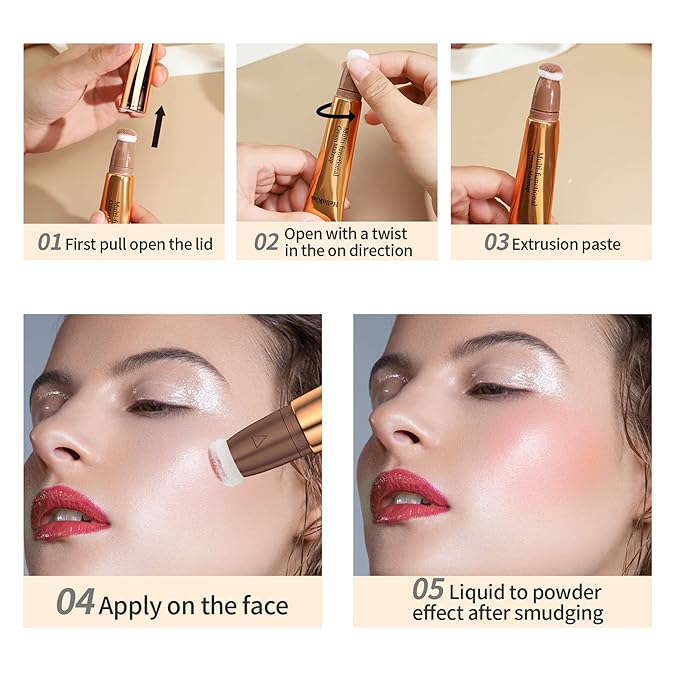 3pcs Contour Beauty Wand, Blush Wand and Liquid +Highlighter Set(#01+#03+#05)