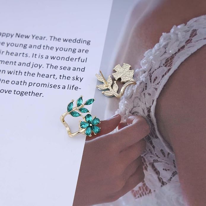 Vintage Emerald Flower Ear Cuff Earrings