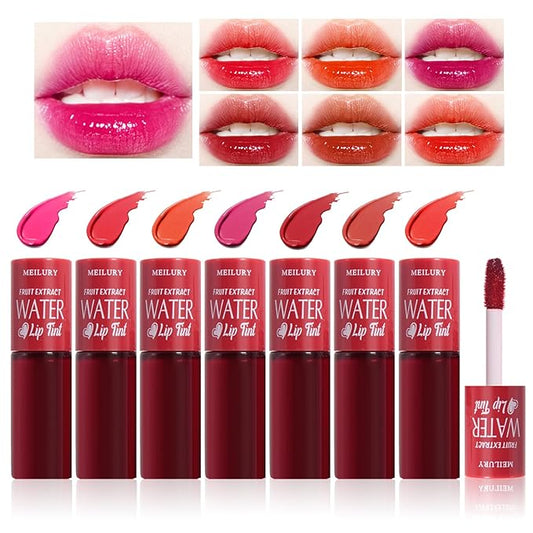 AWCCXMYM 7 Colors Lip Tint Stain Korean Lip Gloss Matte Nude High Pigment Hydrating Long Lasting Waterproof Non-Stick Plumping Liquid Lipstick Set For Lip Cheek Eye Color