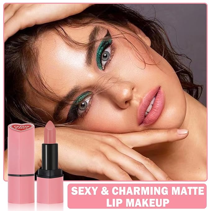 Matte Nude Lipstick Velvet Heart Shaped Lip Stick,Nude Lip Stain Lip Tint Long Lasting Non Stick Cup Neutral Lipstick for Women - 02 Peach