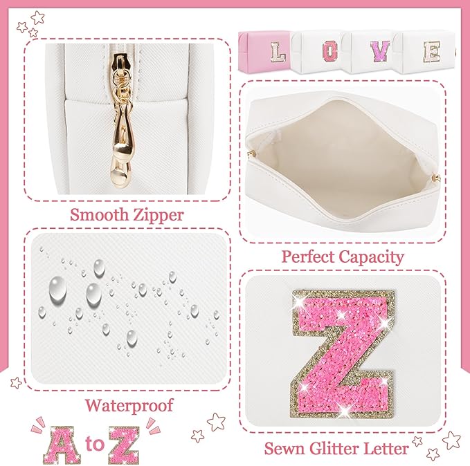 Initial letter patch makeup bag,