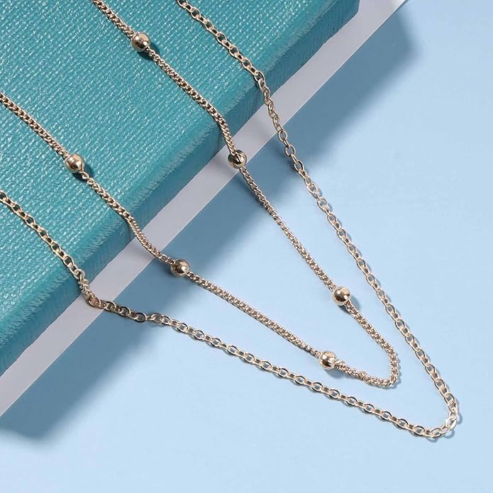 Boho Layered Satellite Choker Necklace Gold Ball Chain