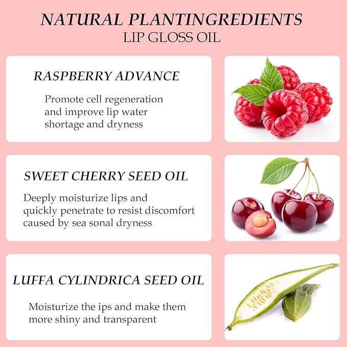 Hydrating Lip Oil for Women, Glossy Lip Color, Transparent Lip Gloss for Nourishing Lip and Make Lip Full, Moisturizing Liquid Tinted Lip Balm for Lip Care, 0.2oz (Raspberry #007)