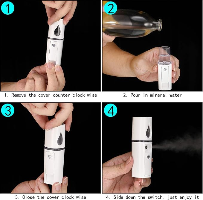 2 Pieces Nano Facial Mister Portable Mini Face Mist Steamer Handy Mist Sprayer with Mirror Design Moisturizing and Hydrating for Eyelash Extension (White, Pink)