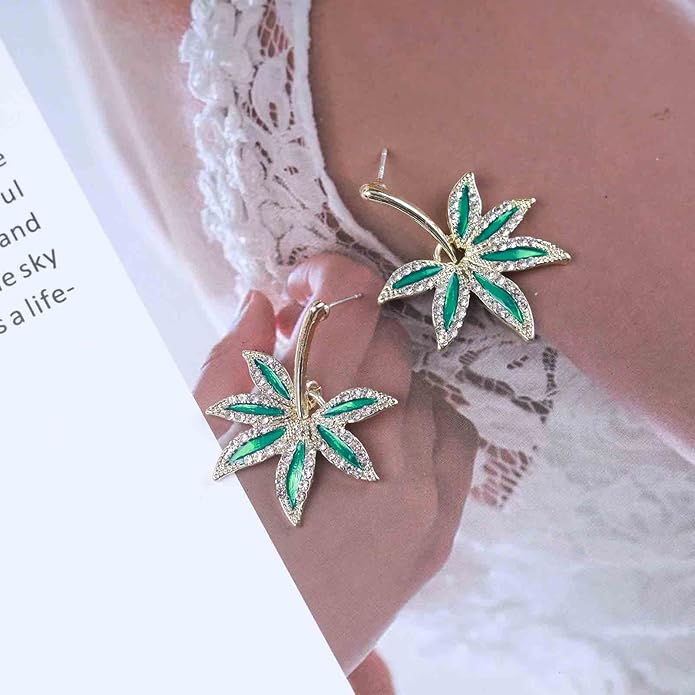 Vintage Emerald Pot Leaf Earrings Green