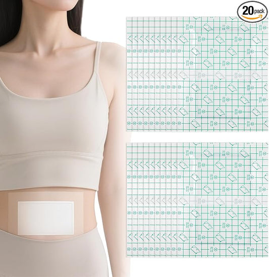 20 Pcs Disposable Clear Castor Oil Patches, Pu Film Waterproof Castor Oil Belly Button Patch, 6.7 x5.1'' Organic Cotton Pads Self-Adhesive, Hypoallergenic, Suitable for Navel, Abdomen, (Oil-Free)