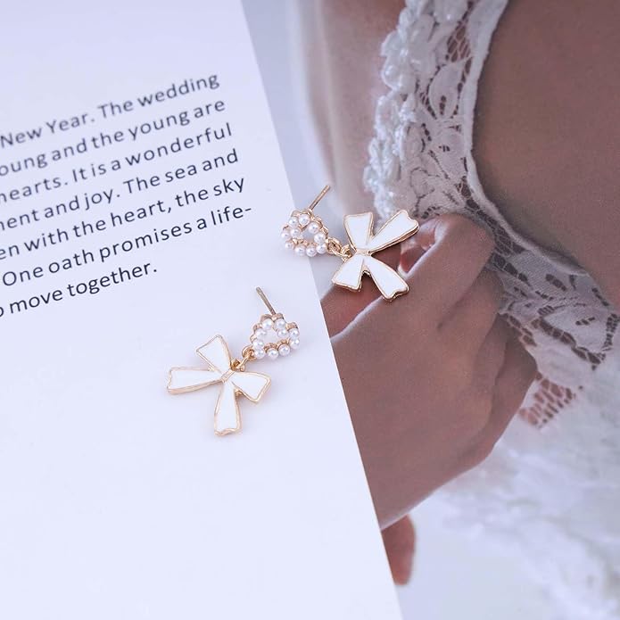 Vintage Pearl Bow Dangle Earrings Pearl