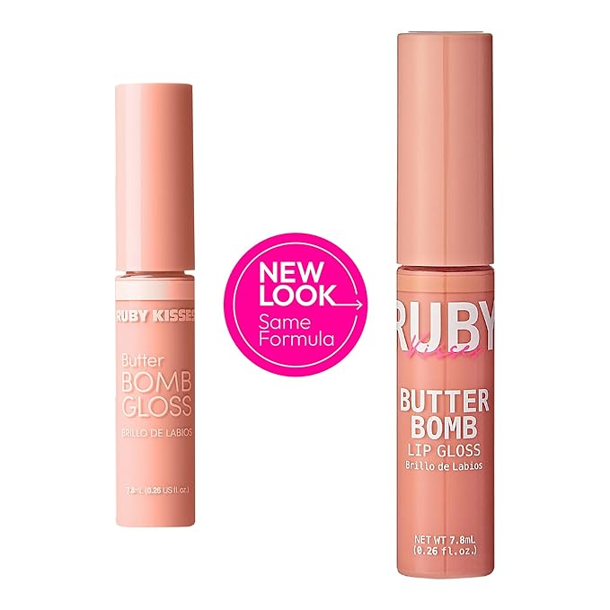Ruby Kisses Lip Gloss Butter Bomb Gloss Non-Sticky Lip Gloss Vitamin E Natural Nude Lip Makeup - 7.8mL (0.26 US fl.oz) (Babydoll)