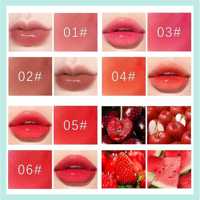 6 Colors Lip Tint Stain Set, Korean Lip Gloss Plumping Mini Liquid Lipstick, Multi-use Lip and Cheek Tint,Waterproof&Long Lasting,Natural Lip Stain Non-Sticky,Vivid Color (Avocado)