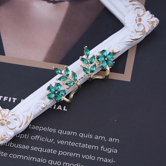 Vintage Emerald Flower Ear Cuff Earrings