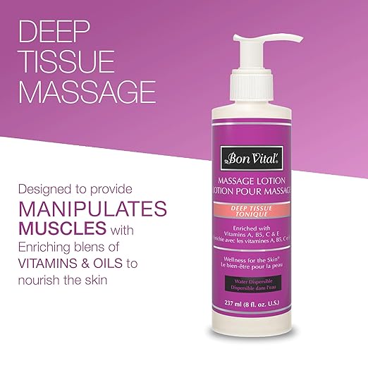 Bon Vital" Deep Tissue Massage Lotion for Deep Tissue Massages and Muscle Relaxation, Moisturizer Leaves No Greasy Feeling, Penetrates Deeply to Repair and Soften Skin, 8 Oz, Label may Vary