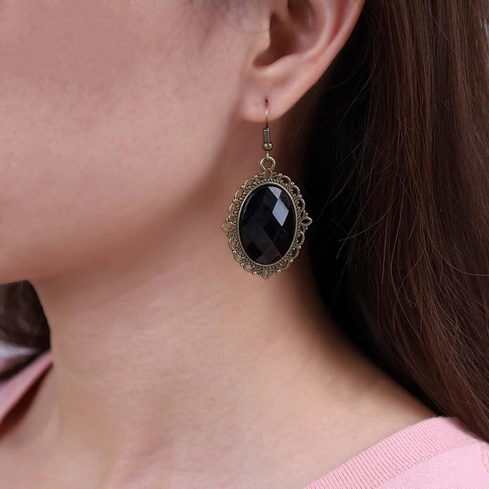 Vintage Black Crystal Drop Earrings Oval