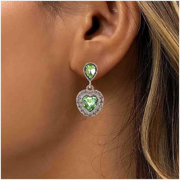 Vintage Emerald Heart Earrings Emerald Cz Teardrop Earrings