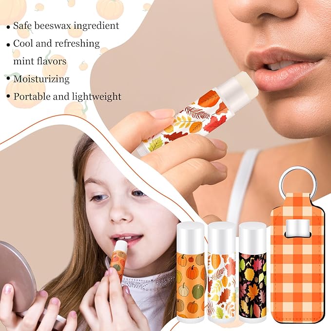 18 Sets Fall Pumpkin Lip Balm Bulk and Lip