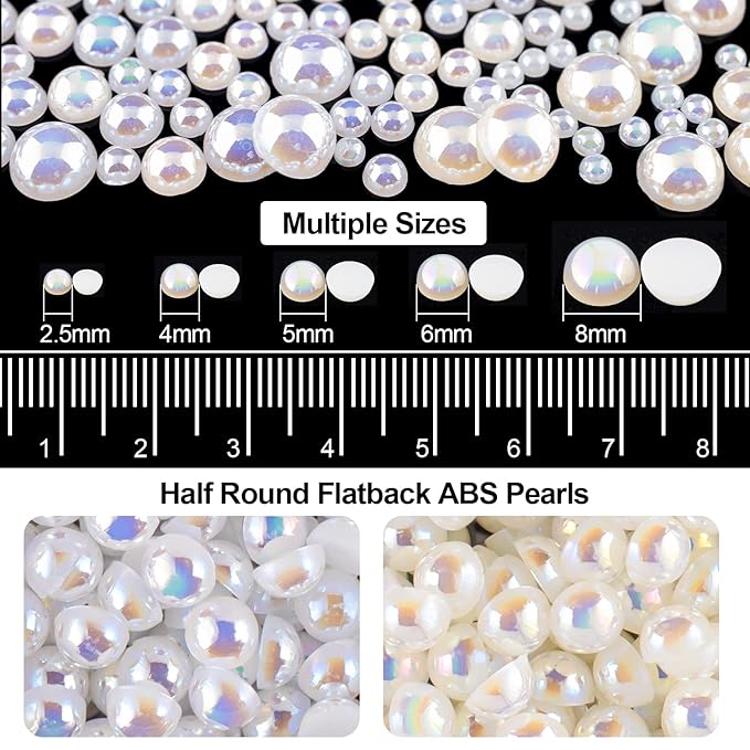 Flat Back Rhinestone+Half Round Pearl Kits Colorful Rhinestones+White