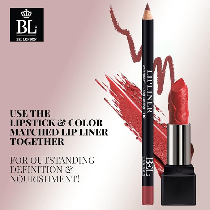 BL Color Matched Lip Liner & Lipstick Set (Red) - Full-Coverage Argan Long Lasting Lipstick and Lip Liner Set With Natural Oils for Nourishment, Hydration, & Protection - Chemical-Free