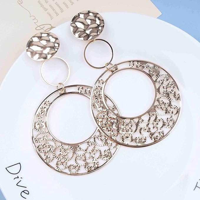 Boho Large Filigree Disc Dangle Earrings