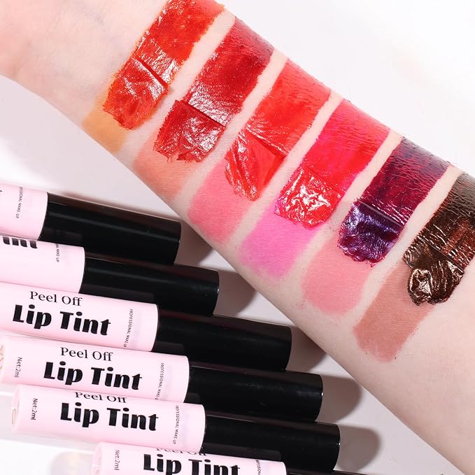 Erinde 2 Colors Peel Off Matte Lip Tint Stain, Magic Tattoo Lip Gloss, Waterproof Tinted Lip Stain, Non-Stick Cup, Long Lasting Natural Nude Matte Lip Makeup, Set C