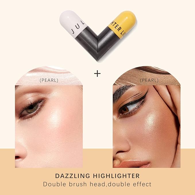 Liquid Highlighter Double-Headed Face Body Shimmer and Glitter Highlighter (Pink&Brown)