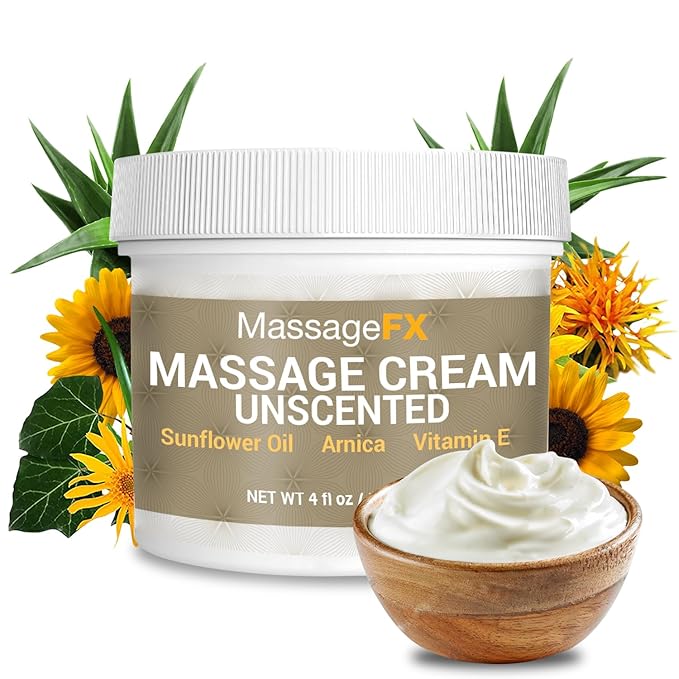 MASSAGE FX Unscented Massage Cream, 4 oz - Massage Creams for Massage Therapy - Infused with Arnica, Sunflower, & Vitamin E