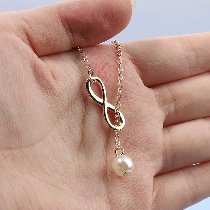 Boho Pearl Infinity Necklace Silver Y