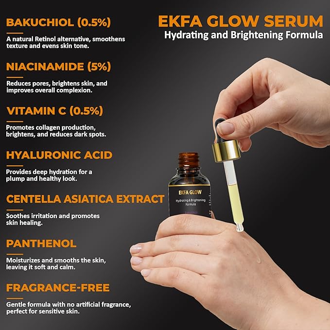 Niacinamide & Hyaluronic Acid Serum Lightweight Summer-Friendly Face Serum with Bakuchiol & Vitamin C – Brightens, Hydrates & Smoothes Skin For Oily & Sensitive Skin | Fragrance-Free, 30ml