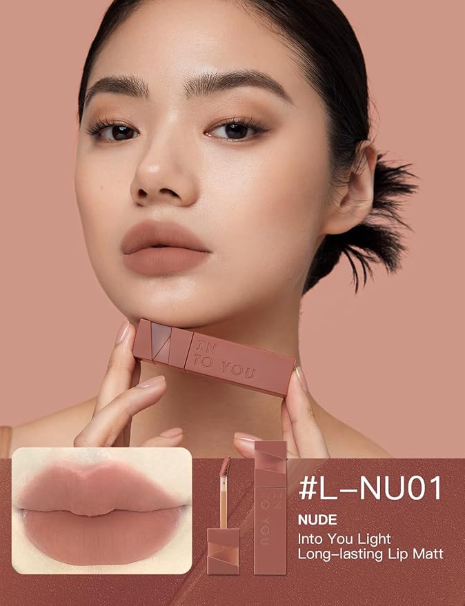 INTO YOU Matte Lipstick Velvet Lip Stain Lip Mud Long Lasting Waterproof Lipstick Lip Gloss Makeup Moisturizing Lipstick for Women(L-Nu01)