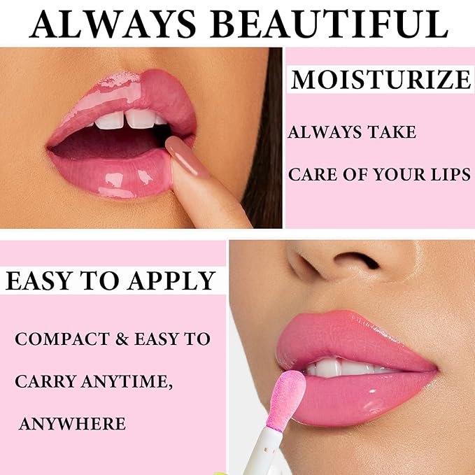 Lip Plumping Lip Gloss,Big Brush Head Lip Oil Hydrating Nourishing & Smooth Glossy Lip Glow Oil,Moisturizing Tinted Lip Gloss Lip Balm Shiny and Vegan Plumping Lip Tint Care(#03 Barbie Pink)