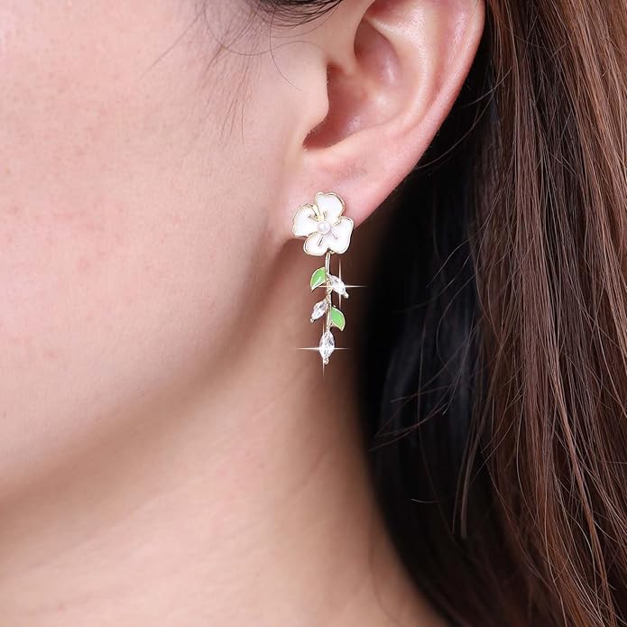 Vintage Pearl Flower Earrings Crystal Leaf