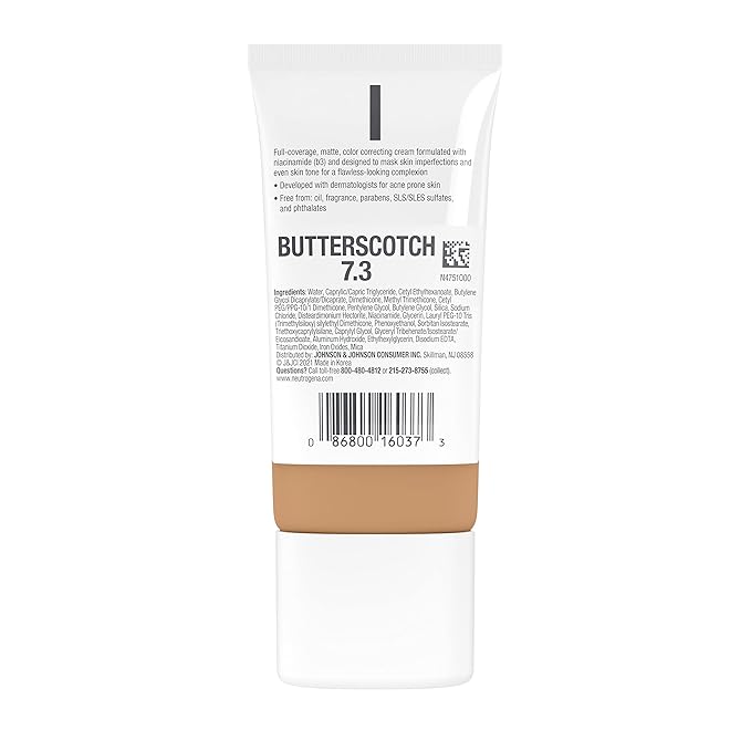 Neutrogena Clear Coverage Flawless Matte CC Cream, Full-Coverage Free, Butterscotch, 1 oz