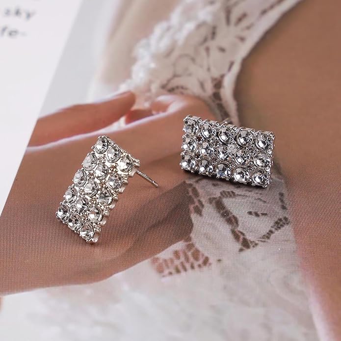 Vintage Rhinestone Square Earrings Square Crystal