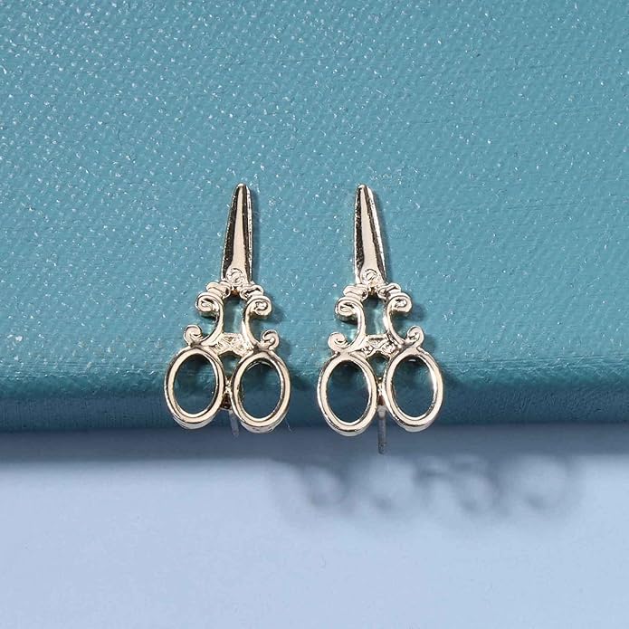 Punk Scissors Stud Earrings Gold Barber