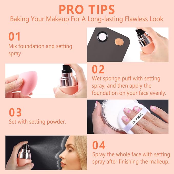 Dewy Makeup Setting Spray Kit-7 Fl oz Hydrating Illuminating Finishing Spray Lightweight Face Mist All Day Long Make up Fixer +2PCS Sponge Puff, Hydrate Skin for a Bright Look
