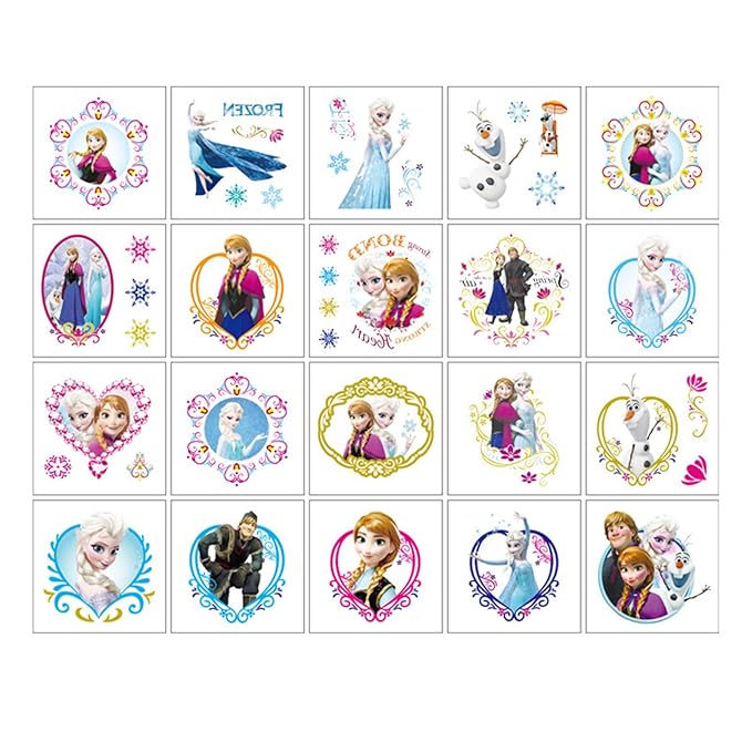 40pcs Temporary Tattoos for Kids,Frozen Party Favors Fake Gifts (Blue-A)