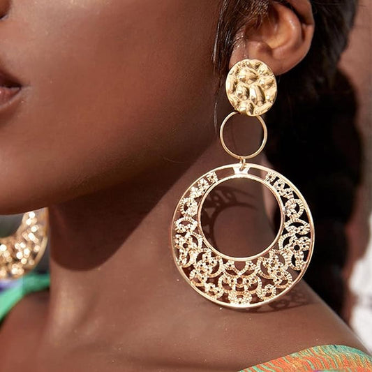Boho Large Filigree Disc Dangle Earrings