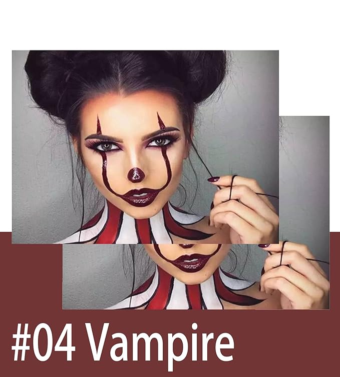 Halloween Dark Matte Liquid Lipstick for Women, Long Lasting Waterproof Lip Gloss, Face Body Painting, Vivid Vampire Lip Stain for Masquerade, Party Goth Makeup, Cosplay (#04 Vampire)