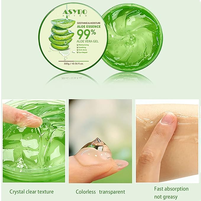 300 ML Natural Aloe Vera Gel -Organic Moisturizing Cream, Soothing and Hydrating, Sunburn and Scar Repair, Care for Face Body Hair