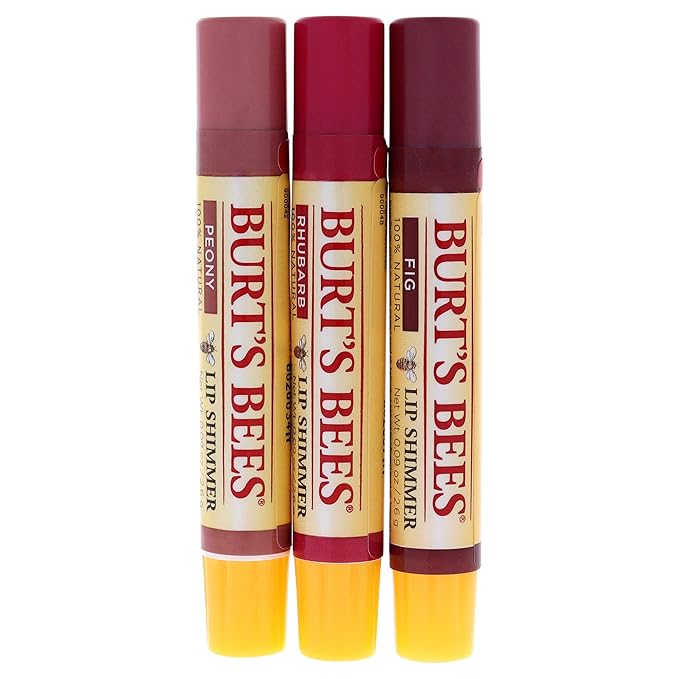 Burts Bees Kissable Color Warm Collection Unisex Lip Shimmer Peony, Rhubarb, Fig 3 oz