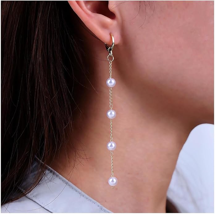 Boho Pearl Dangle Earrings Long Pearl